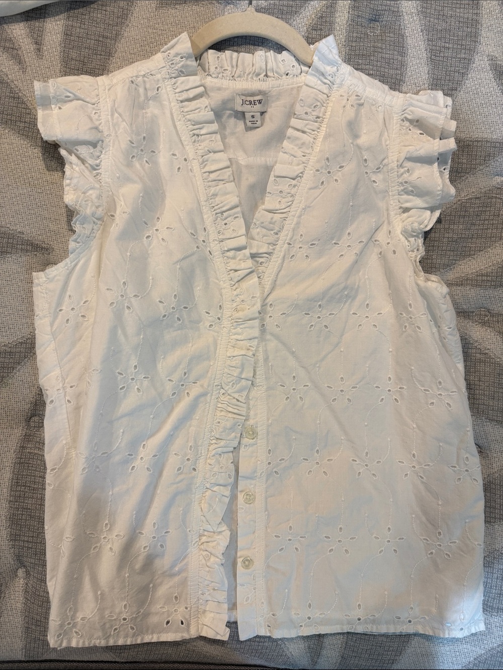 J. Crew White Eyelet Ruffle Button-Front Top - Size S - Brand New